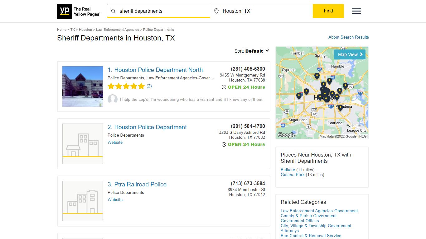 Sheriff Departments in Houston, TX - Yellow Pages